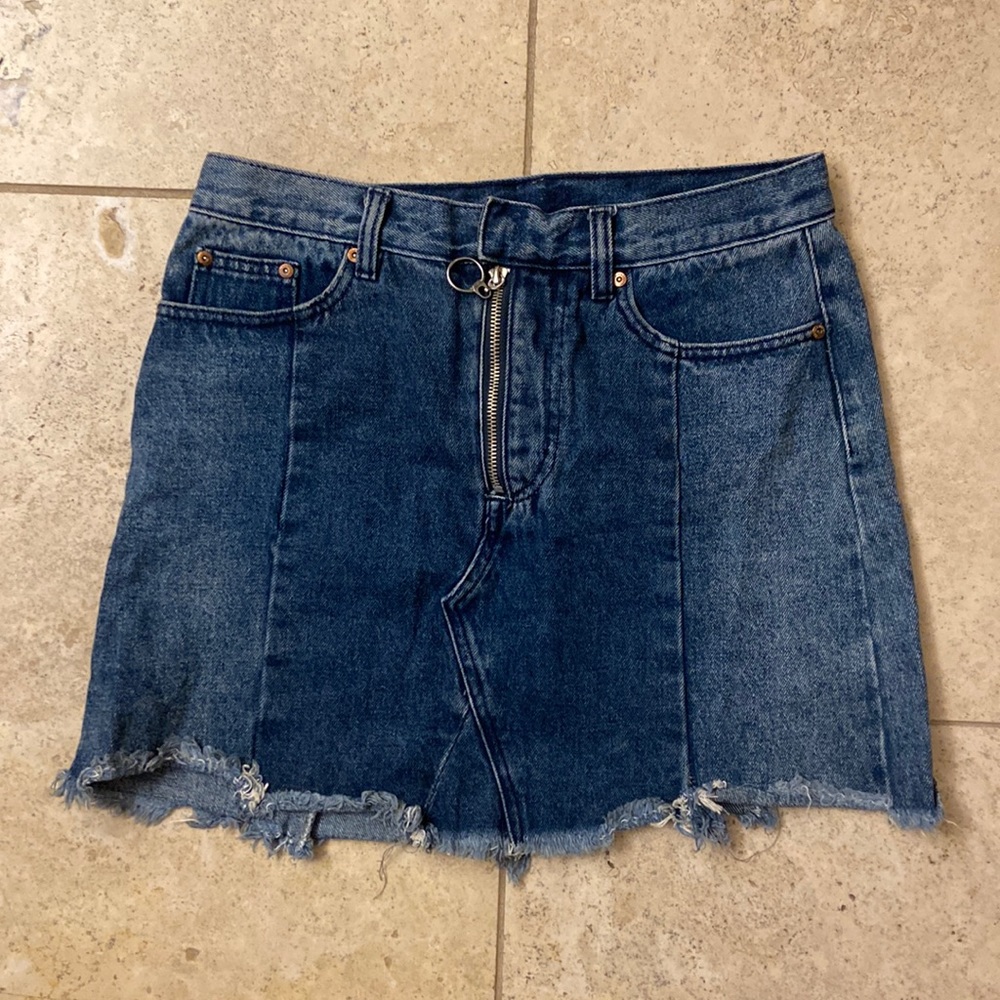 American Threads Denim Mini Skirt with Frayed Edge